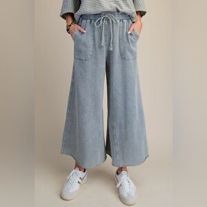 EASEL Faded Blue Terry knit wide leg pants SML NWT